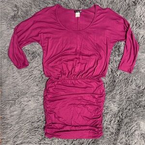 Fuchsia Ruched Dress 3/4 Sleeve NWOT